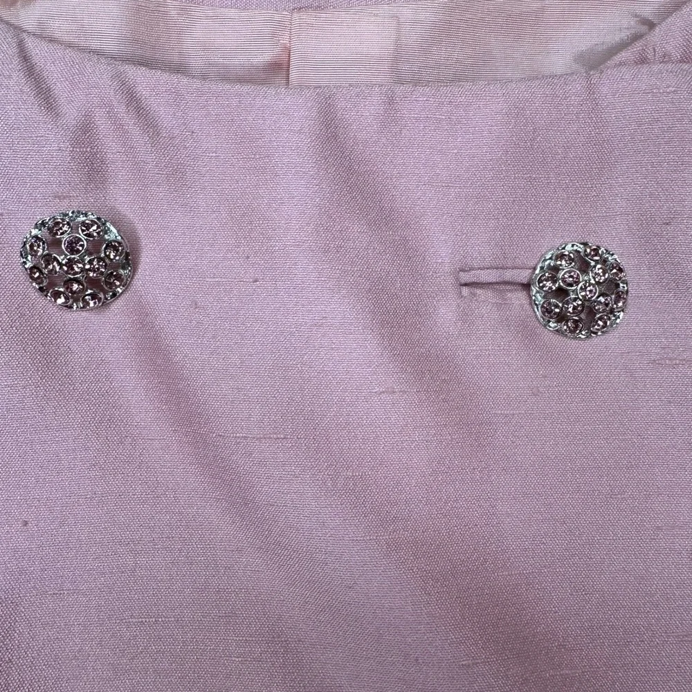 Vintage Rona Pink Skirt Suit Set Rhinestone Button Bow Dress Jacket 2pc - Picture 11 of 16